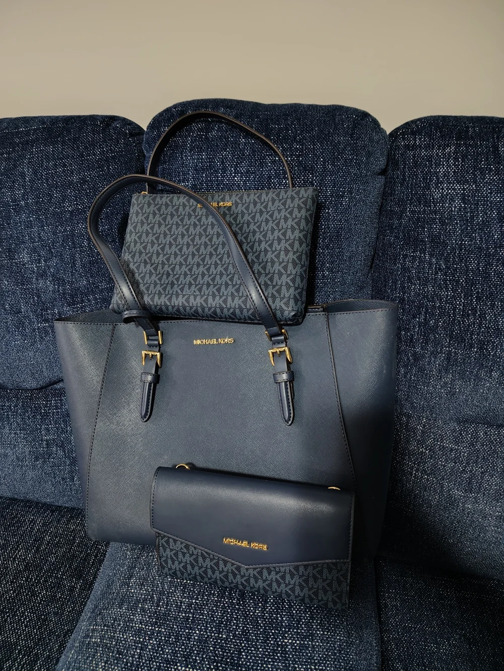 Michael Kors Navy Leather Tote Bag